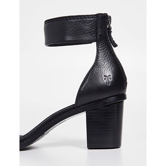 Frye Brielle Genuine Black Leather Casual/Formal ZipUp Heeled Ankle Sandal Heels - Picture 5 of 16